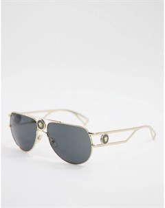 Солнцезащитные очки авиаторы унисекс в золотистой оправе 0VE2225 Versace