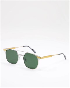 Круглые солнцезащитные очки унисекс в серебристой оправе с зелеными линзами Grit Spitfire