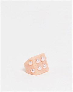 Пластиковое кольцо персикового цвета с отделкой жемчугом Asos design