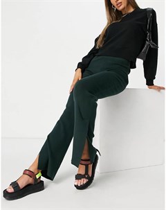 Темно зеленые трикотажные брюки с разрезами по краю Cameo Weekday