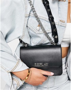 Черная сумка через плечо с ремешком цепочкой и логотипом Replay
