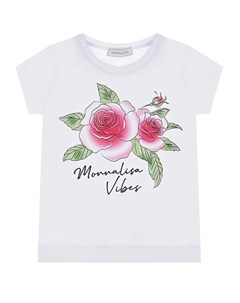 Белая футболка с принтом розы Monnalisa