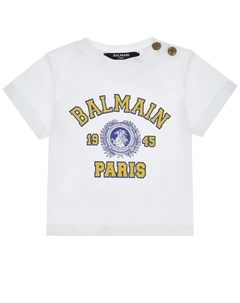 Белая футболка с желтым логотипом Balmain