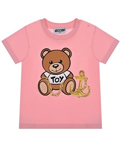 Розовая футболка с принтом медвежонок и якорь Moschino