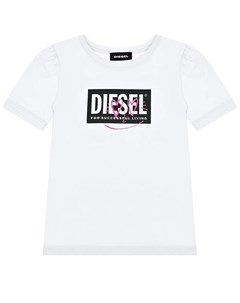 Белая футболка с крупным логотипом Diesel