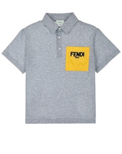 Серая футболка поло с желтым карманом Fendi