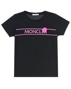 Черная футболка с логотипом цвета фуксии Moncler