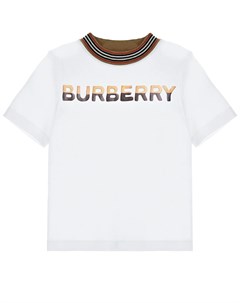 Белая футболка с эластичным вырезом в полоску Burberry