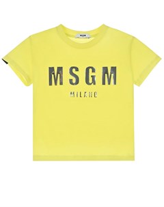 Желтая футболка с серебристым логотипом Msgm