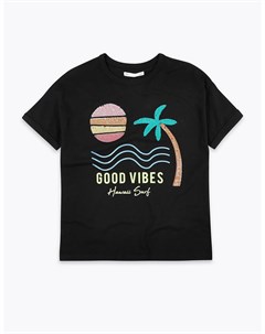 Хлопковая футболка с блестящим узором и надписью Good Vibes Marks & spencer