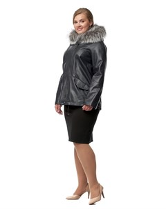 Женская кожаная куртка из натуральной кожи с капюшоном отделка блюфрост Мосмеха