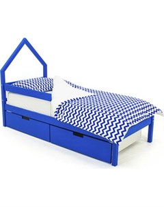 Детская кровать домик мини Svogen синий ящики 2 шт бортик ограждение Бельмарко