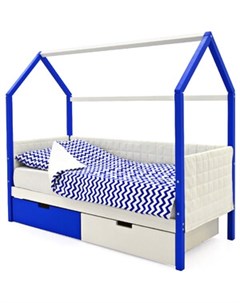 Детская кровать домик мягкий Svogen сине белый ящики 1 синий 1 белый Бельмарко