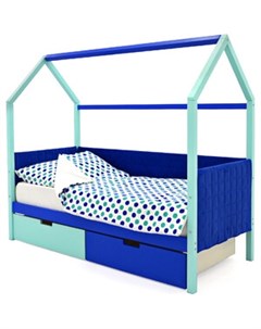 Детская кровать домик мягкий Svogen мятно синий ящики 1 мятный 1синий Бельмарко