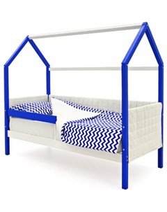 Детская кровать домик мягкий Svogen сине белый бортик ограждение Бельмарко