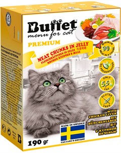 Мясные кусочки для кошек с куриной печенью в желе 190 гр х 2 шт Buffet