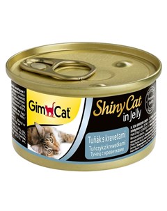 ShinyCat влажный корм для кошек из тунца с креветками кусочки в желе в консервах 70 г Gimcat