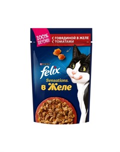 Влажный корм Sensations для взрослых кошек с говядиной в желе с томатами 85 гр Felix