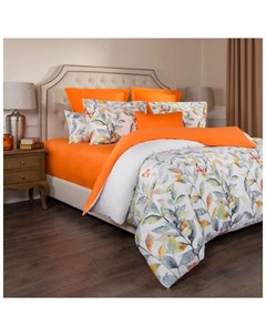 Комплект постельного белья Гармоника 2 спальный 100 хлопок белый оранжевый Santalino