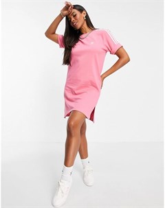 Розовое платье футболка с тремя полосками adicolor Adidas originals