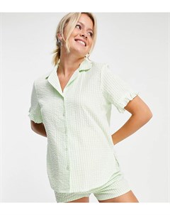 Эксклюзивная пижама мятного цвета с рубашкой и шортами из жатой ткани в клетку с оборками ASOS DESIG Asos maternity