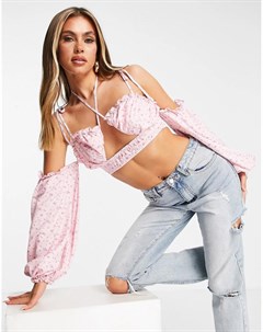 Укороченная блузка розового цвета от комплекта с цветочным принтом Missguided