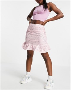 Мини юбка розового цвета с цветочным принтом и оборкой по нижнему краю от комплекта Missguided