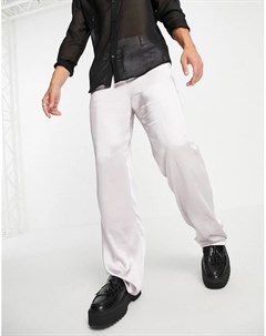 Серебристые брюки из атласа с широкими штанинами и драпировкой Asos design