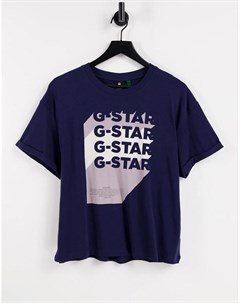 Темно синяя футболка с рисунком с логотипом G-star