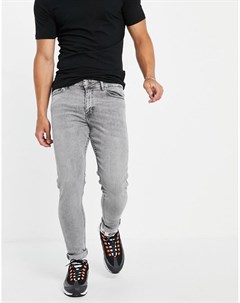Серые выбеленные зауженные джинсы New look