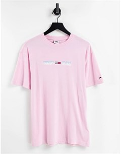 Розовая футболка с линейным логотипом из капсульной коллекции в пастельных тонах Tommy jeans