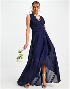 Темно синее шифоновое платье макси с юбкой с запахом Bridesmaid Tfnc