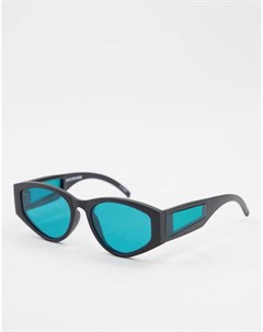 Круглые солнцезащитные очки унисекс в черной оправе с бирюзовыми линзами и элементами на дужках Coba Spitfire