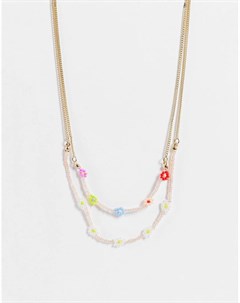 Разноцветное ожерелье с бусинами и цветами из бусин Kit Monki