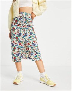 Разноцветная юбка с цветочным принтом и сборками спереди Topshop