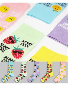 Набор из 5 пар разноцветных носков с принтом фруктов New look