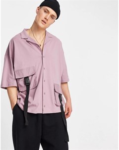 Рубашка из джерси на пуговицах с карманами в утилитарном стиле с декоративными ремнями и с принтом л Asos design