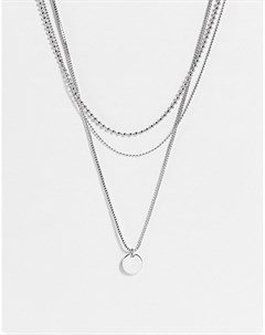 Серебристое ярусное ожерелье из цепочек и круглых пластинок Topshop