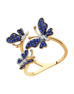 Кольцо с бабочками украшенными бриллиантами и сапфирами Sokolov