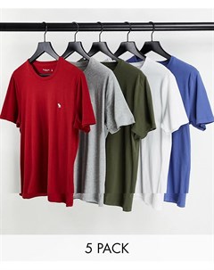 Комплект из 5 футболок красная серая зеленая белая синяя с логотипом Abercrombie & fitch