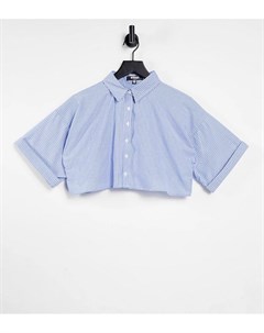 Поплиновая укороченная рубашка с короткими рукавами необработанным краем и узором в тонкую полоску Missguided petite
