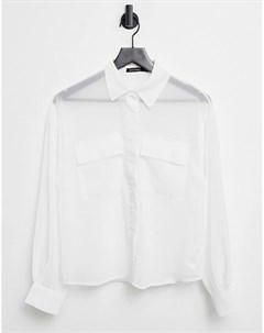 Белая рубашка в утилитарном стиле с полупрозрачными элементами и карманами I saw it first