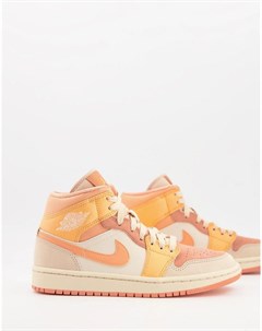 Бежево оранжевые кроссовки средней высоты Nike Air 1 Mid Jordan