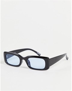 Прямоугольные солнцезащитные очки среднего размера в тонкой черной оправе с синими линзами Asos design