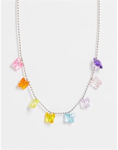 Серебристое ожерелье с подвесками в виде бабочек из пластика Asos design