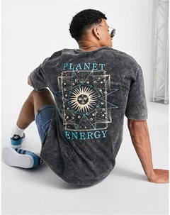Серая футболка в стиле oversized с принтом Planet Energy на спине Originals Jack & jones