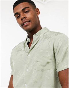 Атласная рубашка шалфейно зеленого цвета с жаккардовым узором Asos design