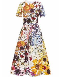 Платье с цветочным принтом и поясом Oscar de la renta