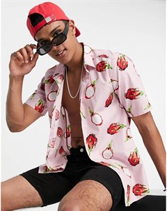 Розовая рубашка с короткими рукавами и принтом плодов питайи Only & sons