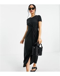 Черное платье футболка миди с перекрученной отделкой Vero moda petite